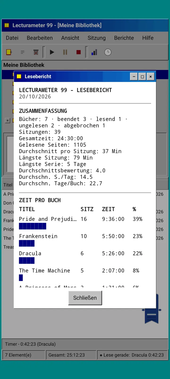 Lecturameter 1999: Lesebericht in Festbreitenschrift