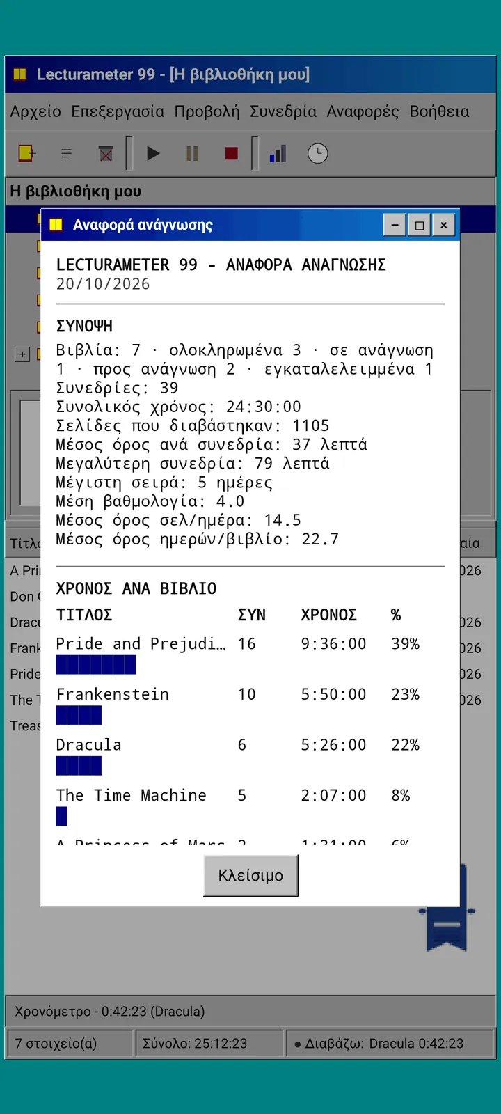Lecturameter 1999: αναφορά ανάγνωσης σε κείμενο σταθερού πλάτους