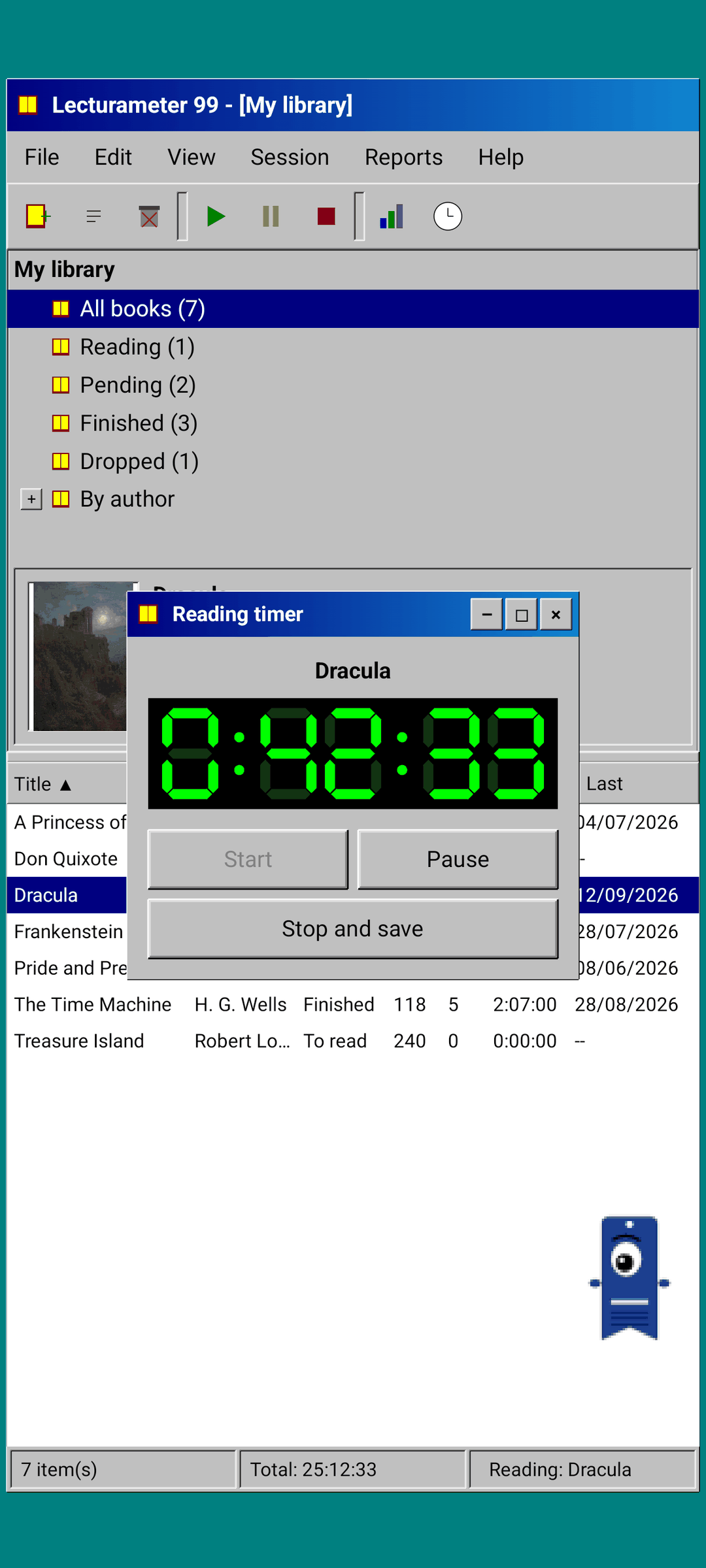 Lecturameter 1999: floating timer window with LCD display