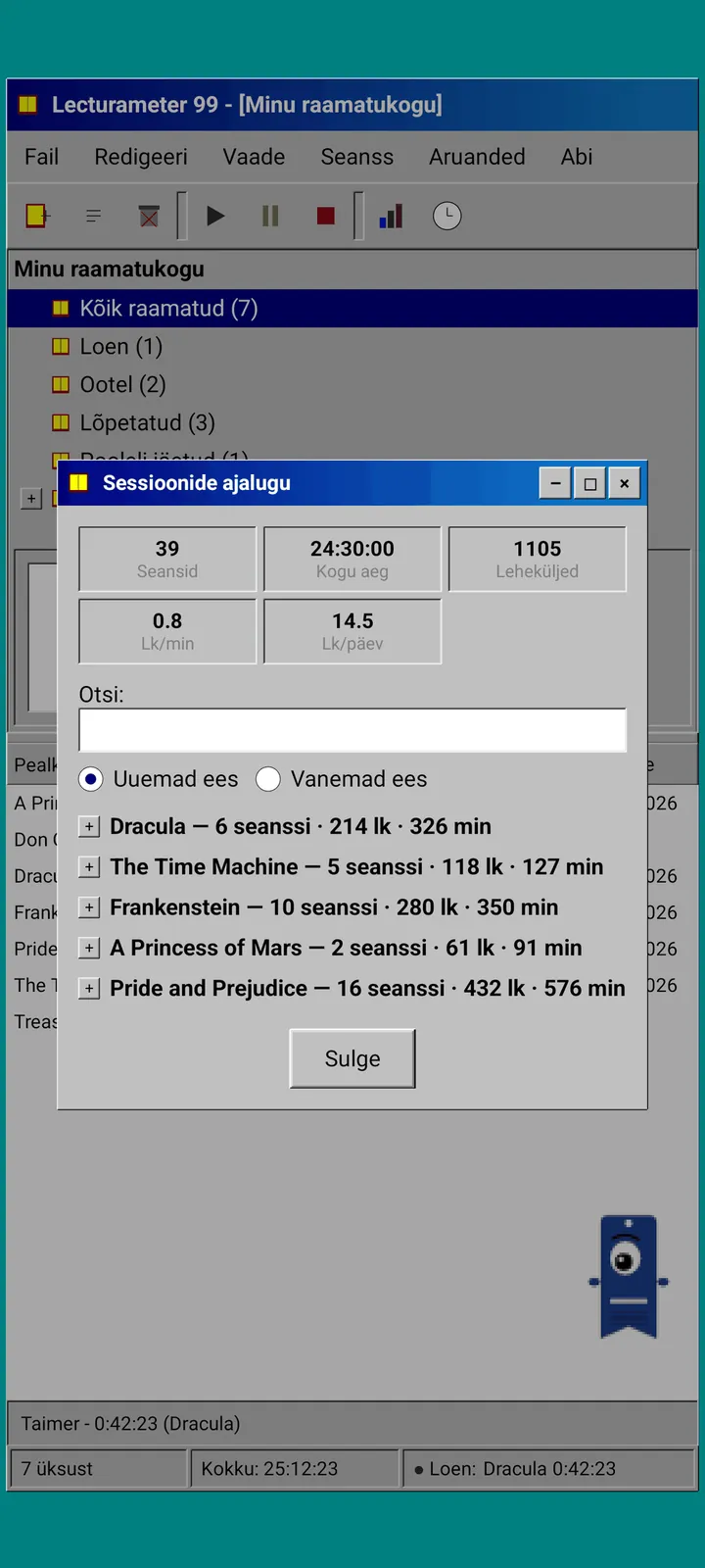 Lecturameter 1999: seansside ajalugu raamatute kaupa rühmitatuna
