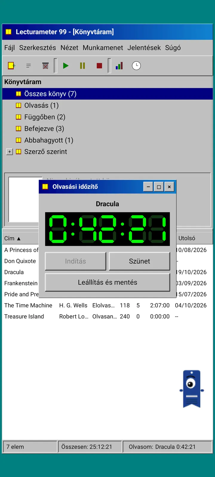 Lecturameter 1999: lebegő időzítőablak LCD kijelzővel