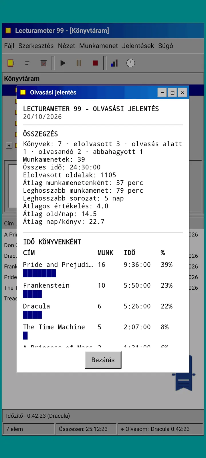Lecturameter 1999: olvasási jelentés fix szélességű szövegben