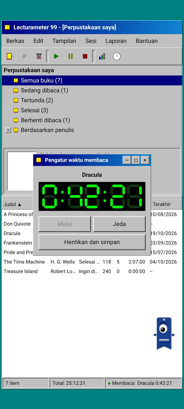 Lecturameter 1999: jendela pengatur waktu mengambang dengan layar LCD