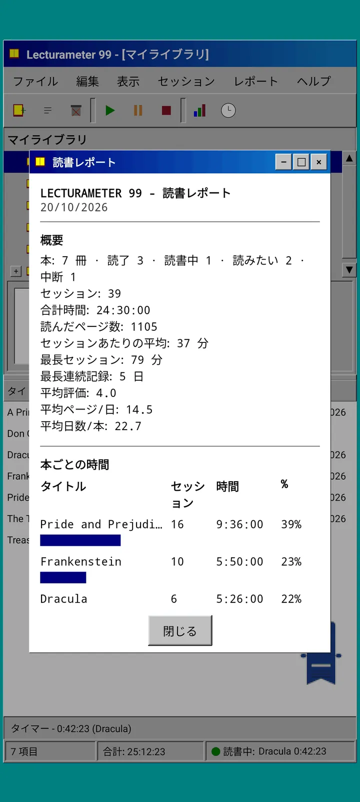 Lecturameter 1999：等幅テキストの読書レポート