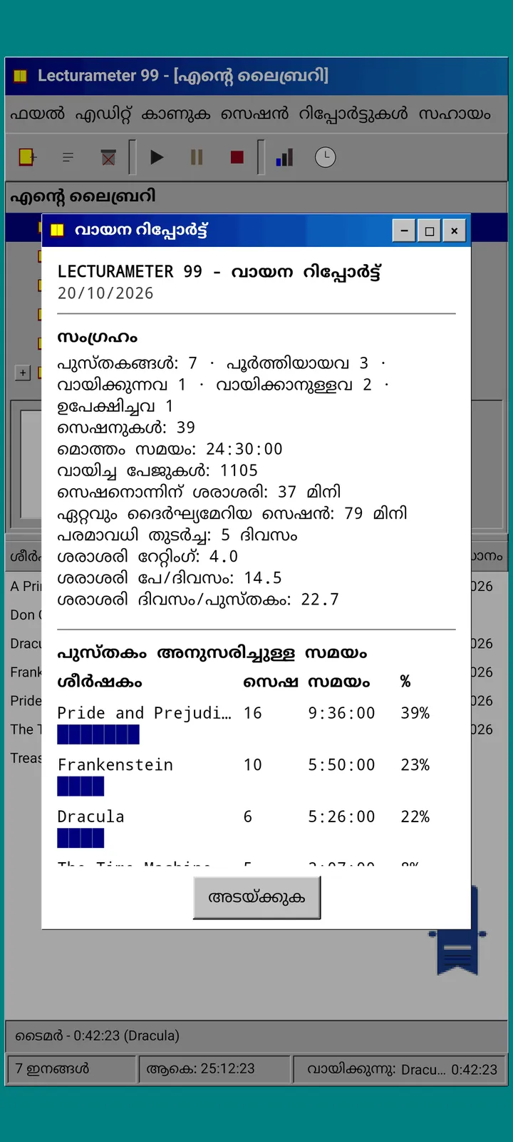 Lecturameter 1999: മോണോസ്പേസ്ഡ് ടെക്സ്റ്റിലുള്ള വായനാ റിപ്പോർട്ട്