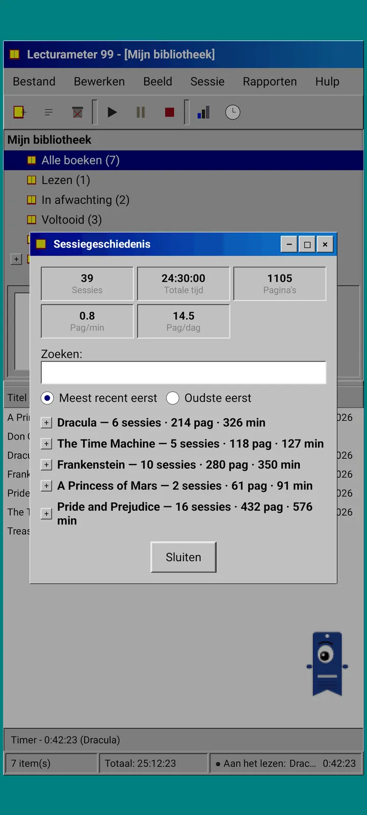 Lecturameter 1999: sessiegeschiedenis gegroepeerd per boek