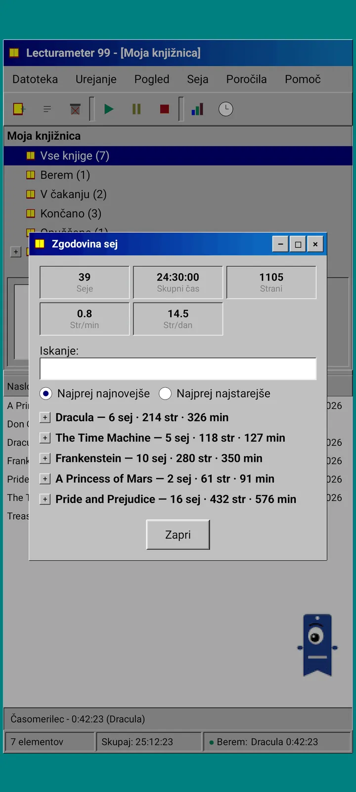 Lecturameter 1999: zgodovina sej, združena po knjigah