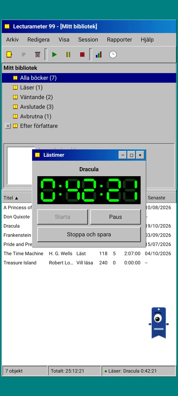 Lecturameter 1999: flytande tidtagarfönster med LCD-display