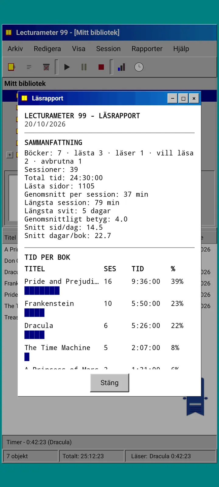 Lecturameter 1999: läsrapport i monospace-text
