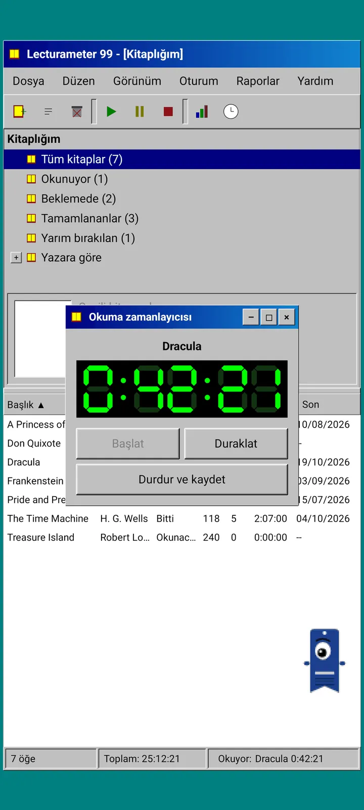 Lecturameter 1999: LCD göstergeli yüzen zamanlayıcı penceresi