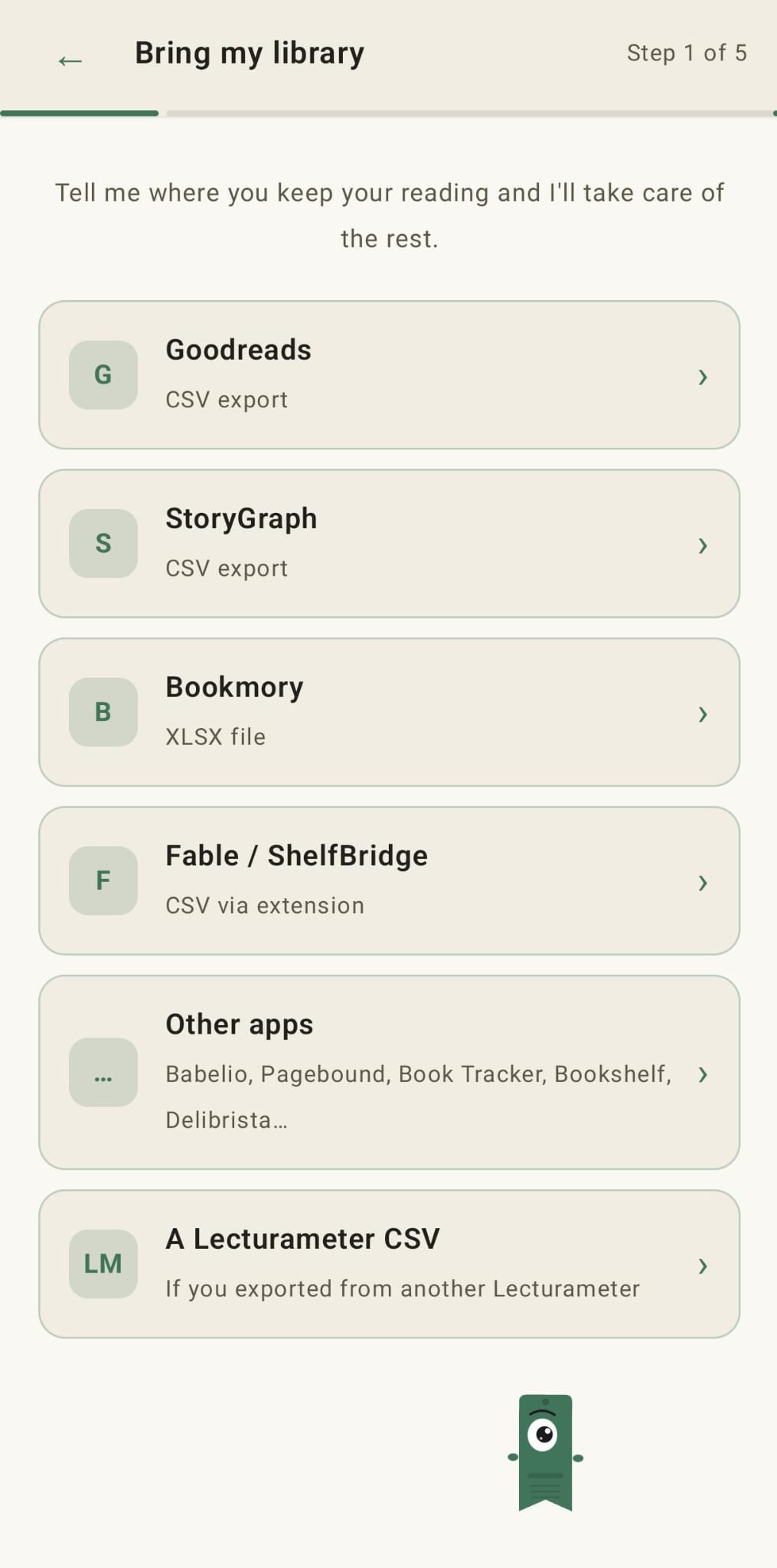 Bring my library wizard, step 1 of 5