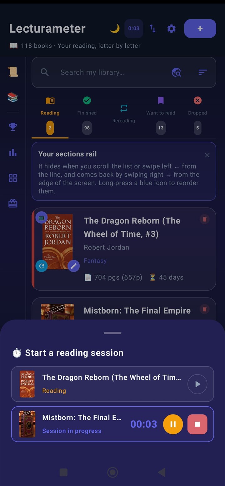 Main screen with timer