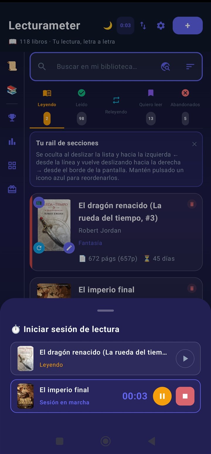 Pantalla principal con timer